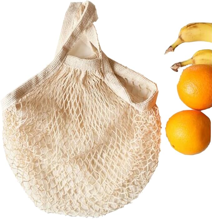 Ahyuan Reusable Cotton Mesh Grocery Bags Cotton String Bag Net Shopping Mesh Bags Pack of 3 (Beige)