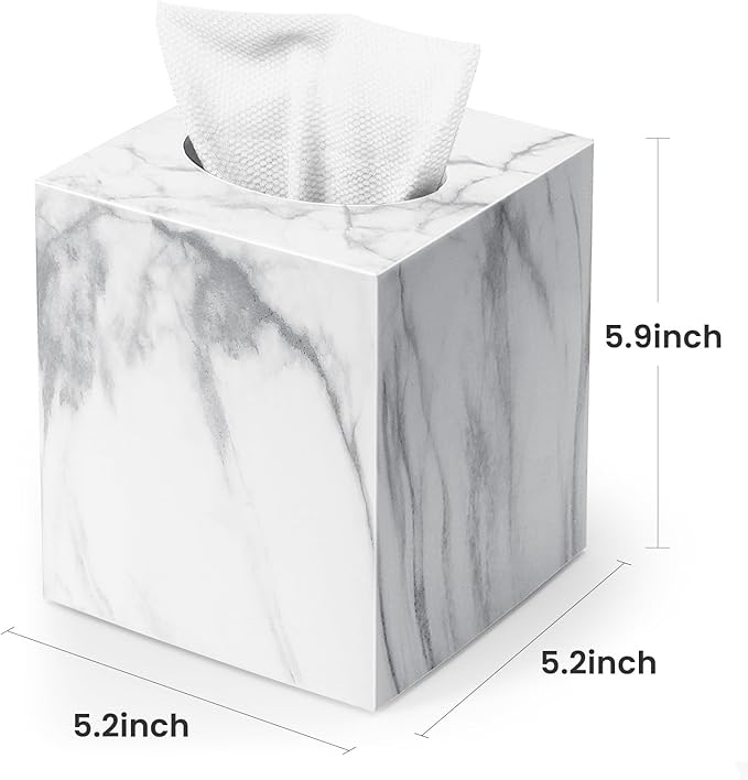 Square Tissue Box Cover, Marble Modern Facial Paper Holder, Cube Acrylic Tissue Holder Accessories for Bathroom Vanity Countertop, Bedroom Dresser, Night Stand, Desk, Office