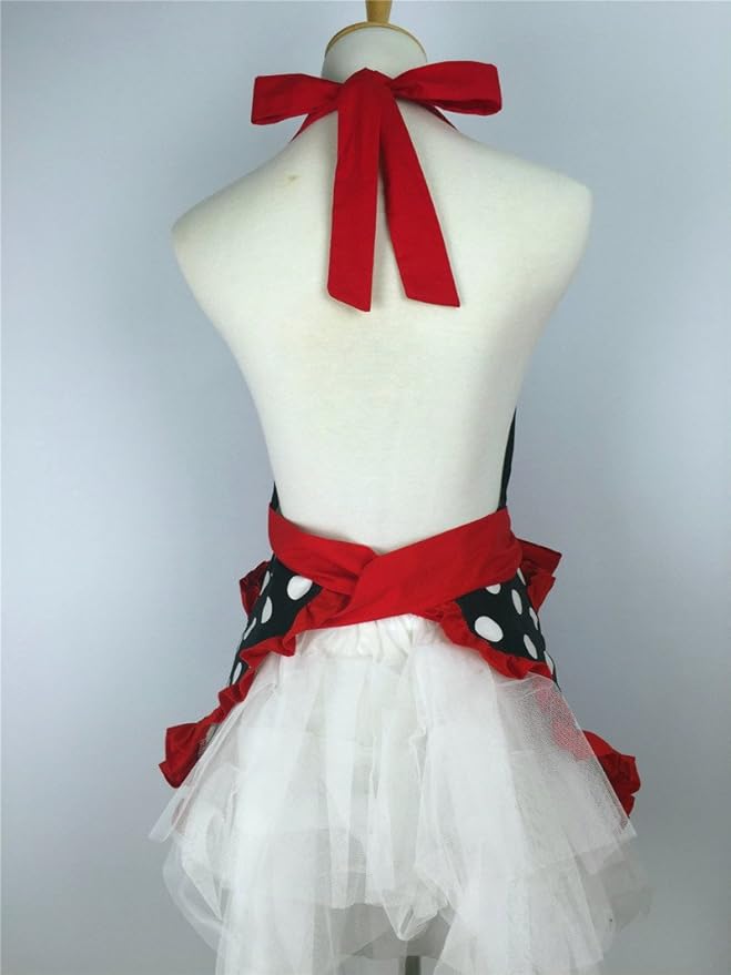 Hyzrz Cute Apron Retro Black Polka Dot Retro Ruffle Side Vintage Cooking Aprons with Pockets for Women Girls (Side Red)