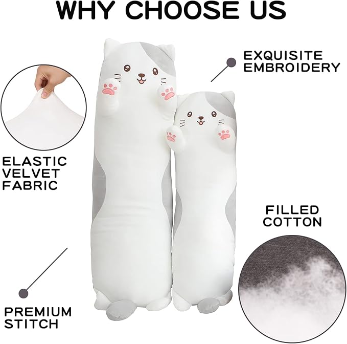 Dalmao 36" Cat Stuffed Animal, Soft Long Pillow Doll Cute Cartoon Kitten Plush Body Pillow Plushies Toy Gift for Kids, Girls, Birthdays, Valentine's, Christmas