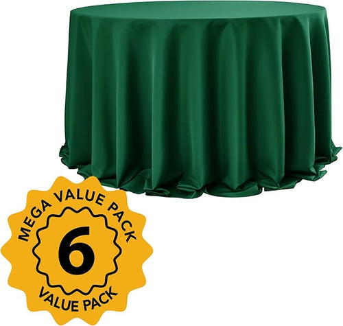 6-Pack Hunter Green Round Tablecloths, 132 Inches, Stain-Resistant Polyester for 6-8 Ft Round Tables - Washable Table Covers for Weddings, Banquets, Birthday Parties, Events