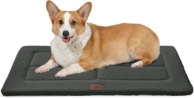 MASSFU Reversible Dog Crate Pad Bed for Medium Dogs,Washable & Non-Slip Kennel Pet Mat, High Density Foam and Soft Fleece Cat Bed for Indoor & Outdoor Use, 29" x 21", Dark Gray