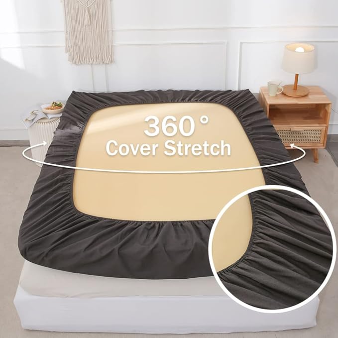 Simple&Opulence Belgian Linen Sheet Set Solid Color - 4 Pieces (1 Flat Sheet, 1 Fitted Sheet & 2 Pillowcases) Natural Flax Cotton Blend Soft Breathable Farmhouse Bedding - Queen Size, Dark Grey