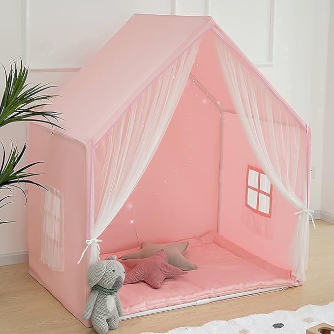 Kids Play Tent Indoor, Pink Playhouse Tent for Girls, Large Play Tents for Toddlers, Indoor Playhouse Princess Castle Play Cottage for Kids Toy Birthday House Gift
