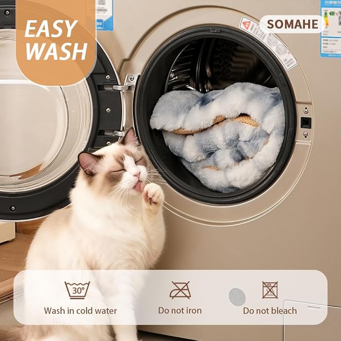 SOMAHE Cat Bed Ultra Soft Plush Machine Washable Pet Mat with Non-Slip Rubber Bottom for Indoor Cats & Dogs Faux Fur Cushion Pad for Floor Couch Carrier for Kittens & Puppies 23 x 15 Inch Medium Blue