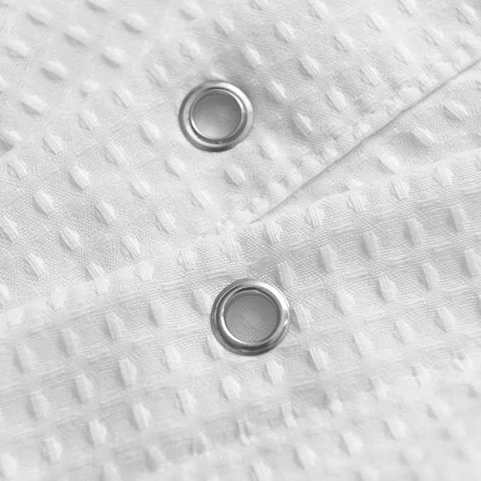 Barossa Design Short Shower Curtain with 66 inch Length Fabric, Waffle Weave, Hotel Luxury Spa, Water Repellent, Machine Washable, 230 GSM White Pique Pattern for Decorative Bathroom Curtain