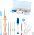 Punch Needle Kit Includes 1.6mm-2mm-2.5mm-3.5mm-5mm Needle,5 Size Metal Needles,Punch Needle Tool for Adult Beginner,Perfect for DIY Craft Decoration&Gift(Blue)
