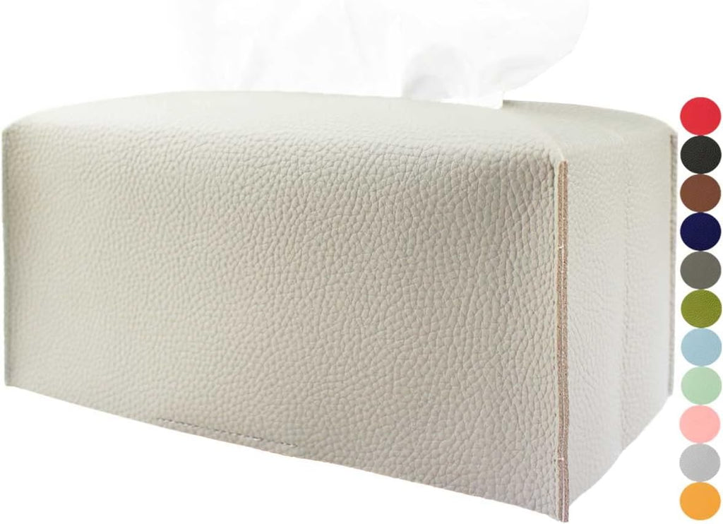 Large Rectangle Tissue Box Cover – Plus Size Tissue Box Holder Long with Bottom Belt [JESMINI, Light Gray] Faux Leather Rectangular Tissue Holder for Bathroom/Car/Office Decor