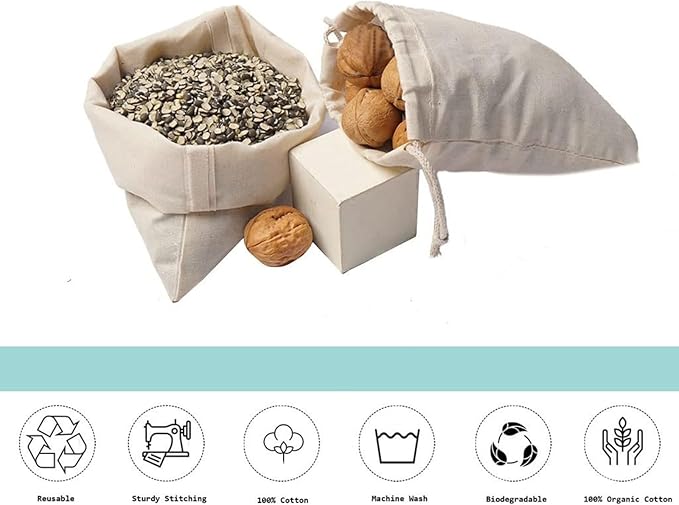 BigLotBags 100Pcs 12 x 16 Inches Premium Cotton Muslin Double Drawstring Bags, Reusable Bag Natural Cotton Bags with Drawstring Produce Bags Bulk Gift Bag Jewelry Pouch for Party Wedding Home Storage