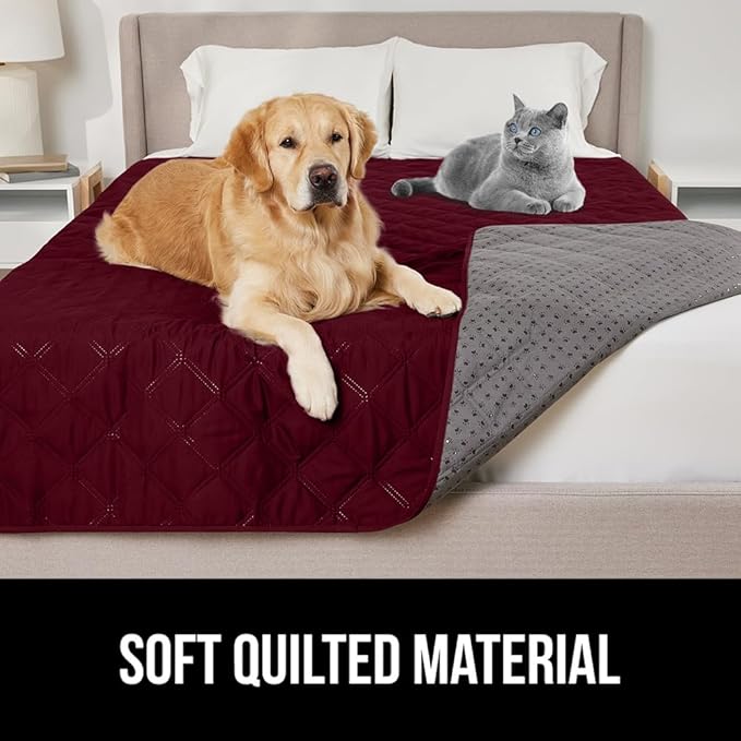 GORILLA GRIP Waterproof Bed Cover for Dogs, 82x68, Gripped Slip Resistant Backing, Leak Proof Washable Dog Blanket Covers Sofa, Couch, Sectional, Crate, Car, RV Seats, Pet Puppy Essentials, Burgandy