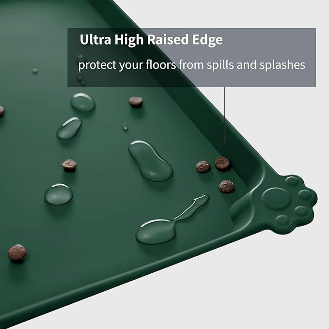 Reopet Waterproof Pet Feeding Mat with High Raised Edges, Heavier and Thicker Placemats for Cat Dog Water Bowl with BPA Free, Dogs Cats Food Mats for Messy Drinkers to Prevent Spill and Protect Floors
