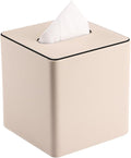 KINGFOM Leather Tissue Box Cover – Square Modern PU Leather Tissue Holder, Cube Tissue Dispenser for Home, Office, Bedroom, Bathroom – Elegant Minimalist Style (Beige-Square)