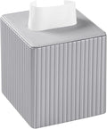 MEIBOOCH PU Leather Tissue Box Cover Square, Rectangle Tissue Box Holder with Magnetic Closure, Decorative Tissue Holder for Bathroom Bedroom Office (Silver, Square)