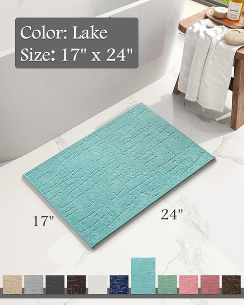 AMOAMI-Bath Mat-Absorbent Quick Dry Bathroom Floor Mats-Washable Rubber Backing Bath Mats for Bathroom Rugs Fit Under Door-Bath Rug for in Front of Sink Bathtub Shower Room, Lake 17''x24''