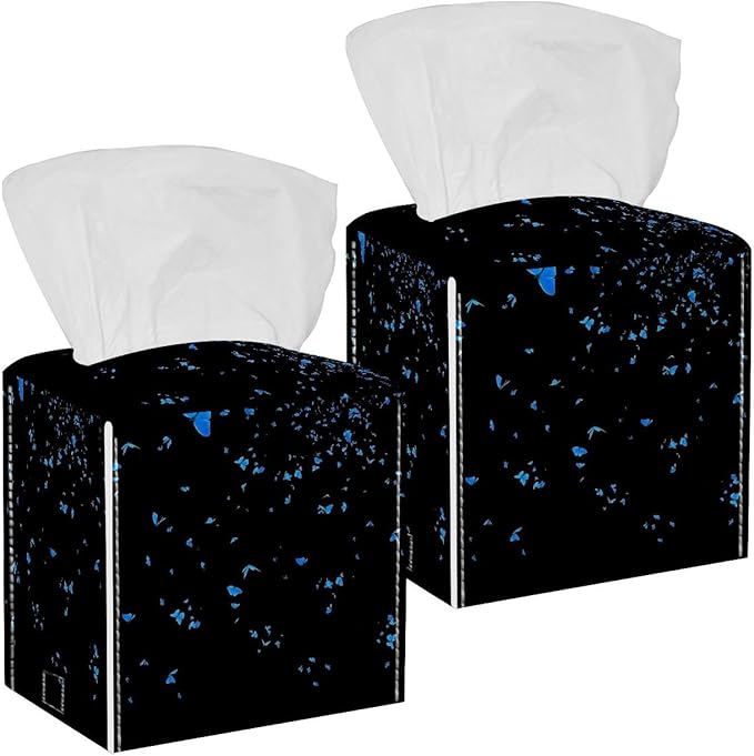 2 Pack Butterfly on Black Background Tissue Box Cover, Modern Holder - Decorative Holder/Organizer for Bathroom Vanity Countertop, Night Stands, Office Desk & Car