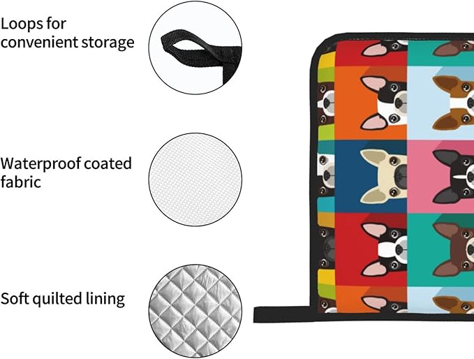 Boston Terrier Dog Oven Mitts and Pot Holders Set of 4, Oven Mittens and Potholders Heat Resistant Gloves for Kitchen Cooking Baking Grilling BBQ
