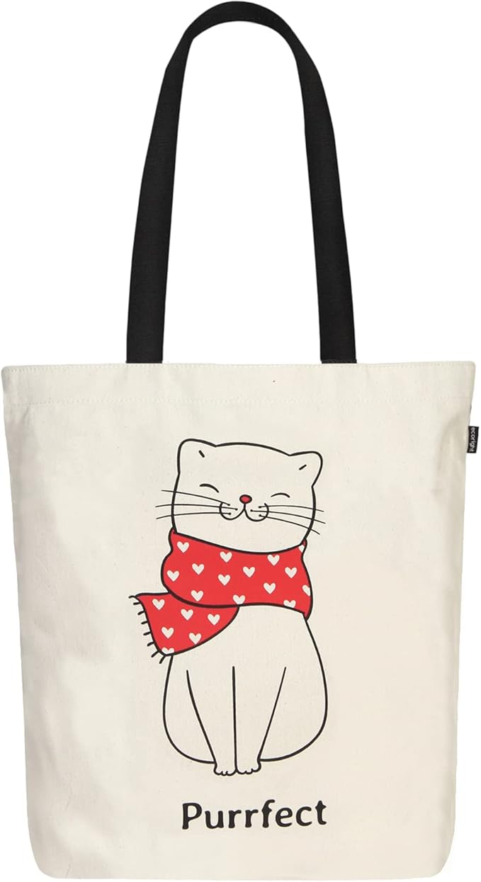 Ecoright Tote Bag for Women with Zipper, Small Tote Bag, Canvas Bag, Reusable Cotton Bag for Beach, Grocery, School & Work