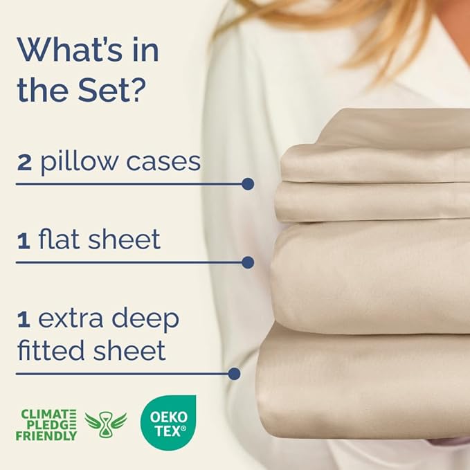 Extra Deep Pockets 400 Thread Count 100% Cotton 4 Piece Queen Size Bedding Sheet Set - Breathable & Cooling - Hotel Luxury Bed Sheets Set - Extra Soft, Wrinkle Free & Comfy Cream Bedding Sheets Set