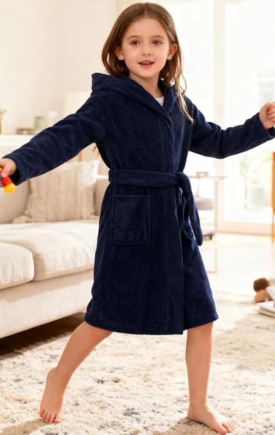 Fraprasty Boys Girls Hooded Robe Soft Touch Robe Kids Terry Cloth Cotton Spa Bathrobe Sleepwear 2-14 Years