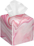 BLYKVGHQ Pink Liquid Marble Tissue Box Cover Square, Tissue Box Holder with Bottom Belt Leather Facial Paper Organizer Dispenser for Bathroom Bedroom Dresser Night Stand Tabletop