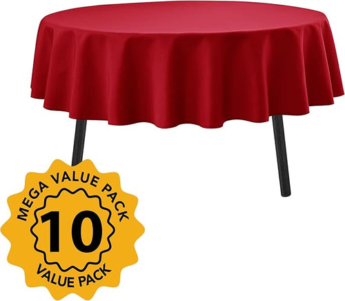 10-Pack Red Round Tablecloths, 84 Inches, Stain-Resistant Polyester for 3-5 Ft Round Tables - Washable Table Covers for Weddings, Banquets, Birthday Parties, Events