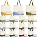 Sanwuta Canvas Tote Bags Bulk with Zipper Cosmetic Pouch 18.5" Reusable Cotton Shopping Bag with Handle for DIY Craft