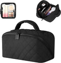Makeup Bag for Women, Wide Open Lay-Flat Water-Resistant Cosmetic Case, Festivalment Makeup Bag, Spacious 180° Open Cosmetic Organizer for Toiletries & Brushes Large Capacity with Compartments (Black)