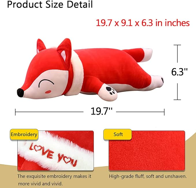 VSFNDB Stuffed Fox Animal Plush Toy 20 Inches Red Large Animal Stuffed Plushies Super Soft Cute Cuddly Pillow Cushion Stuff Dolls Birthday Xmas Gifts for Children Kids Boys Girls Room Decor, 20Inches