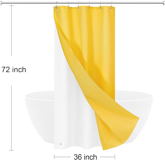 Craidlela 3 in 1 Stall Half Size Yellow Shower Curtain Set-36 W x 72 H, Modern Waffle Waterproof Fabric and PEVA Liner Set with Stainless Steel Hooks