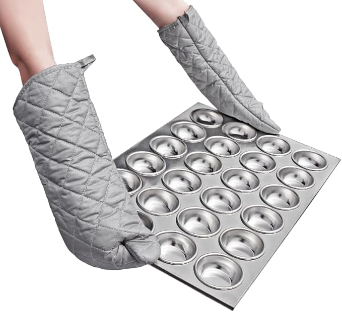 YUANQIAN 17 Inch Extra Long Oven Mitts Heat Resistant Cotton Lining Oven Thick Gloves Kitchen Food Service Mittens for Pot Holders Cooking Baking BBQ, up to 482f (Silver, 17inch)