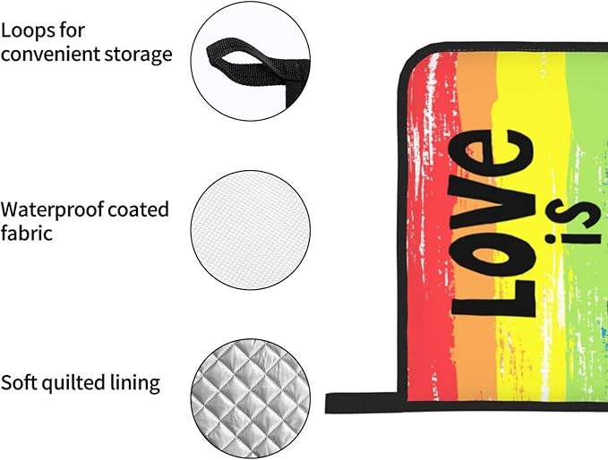 Rainbow Pride Love Oven Mitts and Pot Holders Set of 4, Oven Mittens and Potholders Heat Resistant Gloves for Kitchen Cooking Baking Grilling BBQ