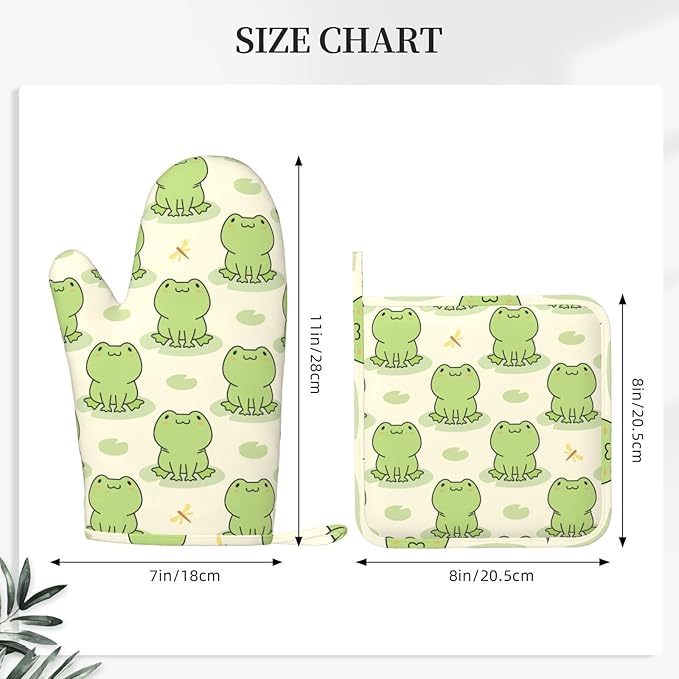 Cute Frog Oven Mitts and Pot Holders Set of 4 Silicone Heat Resistant Oven Mitten Potholders Non Slip Gloves Kitchen Decor for BBQ Cooking Grilling Baking