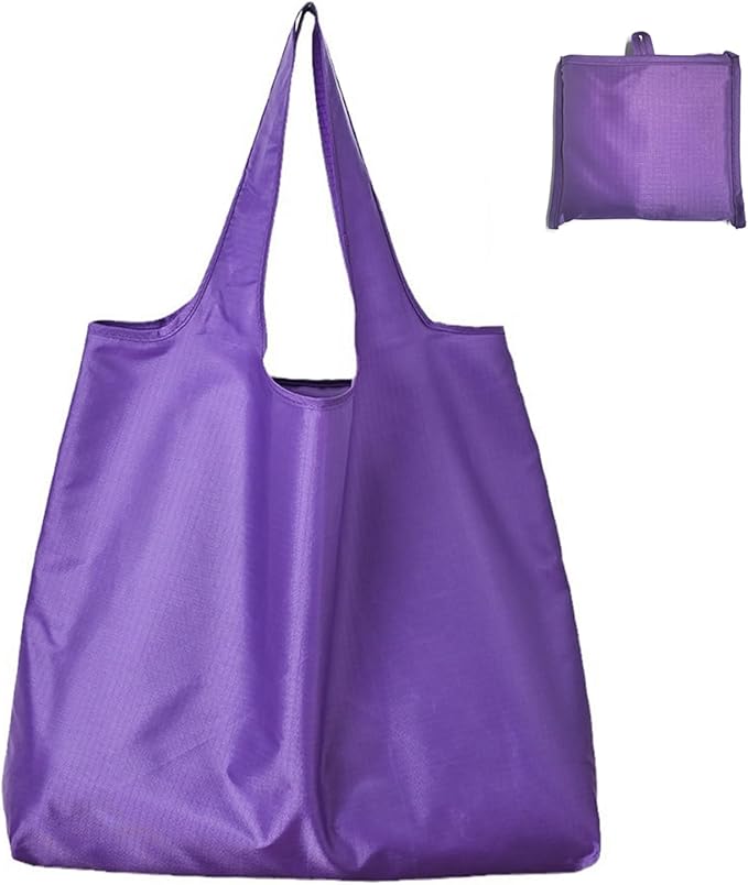Ksheria Large 50lbs Heavy Duty Reusable Foldable Grocery and Shopping Tote Bags - Washable Polyester Bags in Pocket