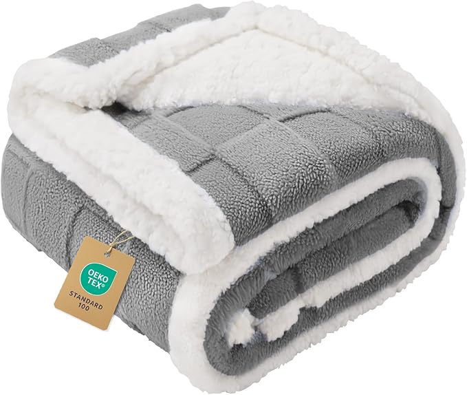 Luciphia Waterproof Dog Blanket for Small Dogs Washable Soft Sherpa Fleece Cat Blankets with 3D Jacquard Cozy Calming Reversible Couch Protector Furniture Protection for Pet, Gray White, 40x28 inch
