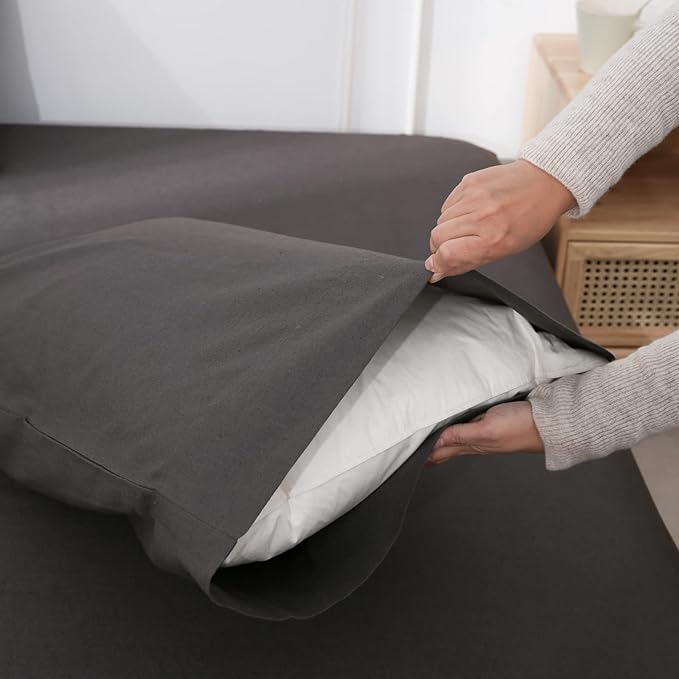 Simple&Opulence Belgian Linen Sheet Set Solid Color - 4 Pieces (1 Flat Sheet, 1 Fitted Sheet & 2 Pillowcases) Natural Flax Cotton Blend Soft Breathable Farmhouse Bedding - Full Size, Dark Grey