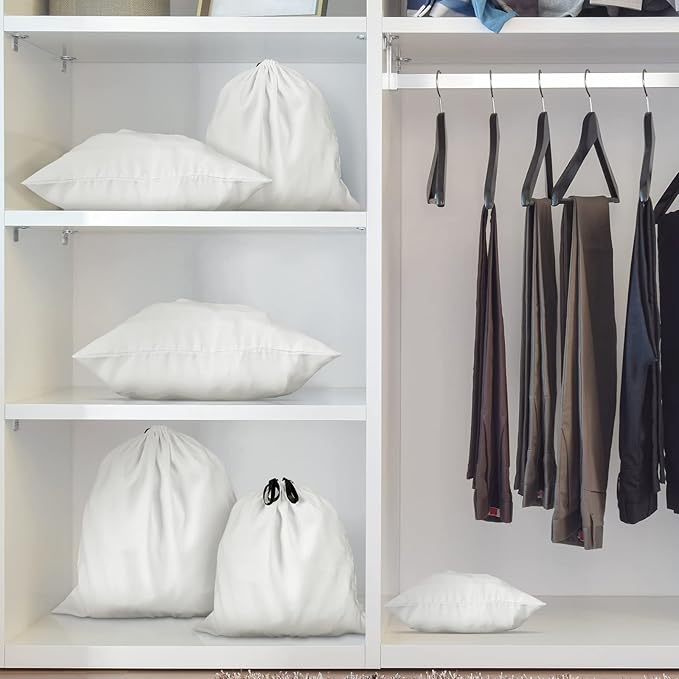Woanger 10 Pcs Dust Cover Bags Large Cotton Breathable Bags Dustproof Drawstring Storage Bag for Shoes Purses Handbags Travel Packing Luggage Organizer Home Storage, 2 Sizes