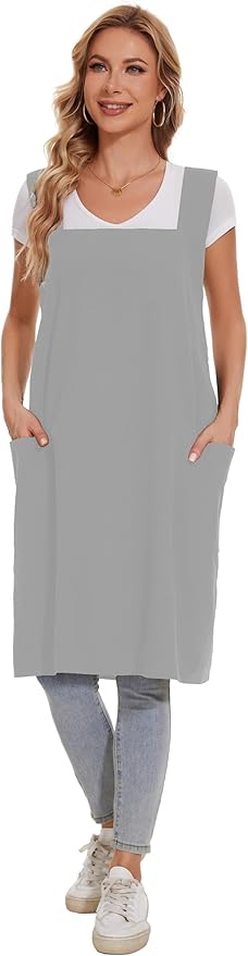 Linen Cotton Aprons for Women Smock Cross-Back Apron with Pockets