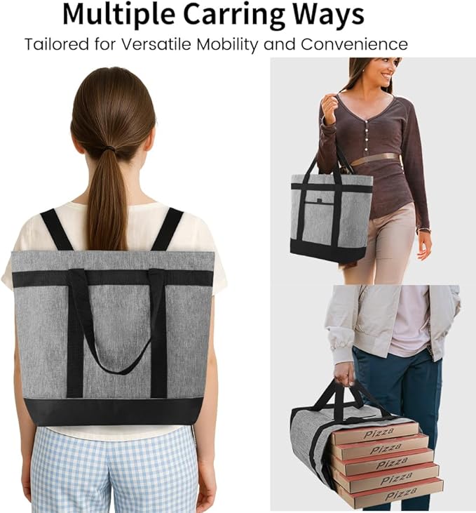 mosago Insulated Cooler Tote Bags, Soft Totes with Top Secure and Sided Pockets for Pizza Delivery Grocery Shopping Travel Beach, Large Leak Proof Food Delivery Bag Frozen/Thermal Foods, Collapsible