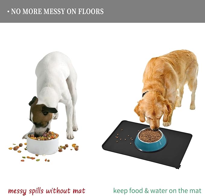 Reopet Waterproof Pet Feeding Mat with High Raised Edges, Heavier and Thicker Placemats for Cat Dog Water Bowl with BPA Free, Dogs Cats Food Mats for Messy Drinkers to Prevent Spill and Protect Floors