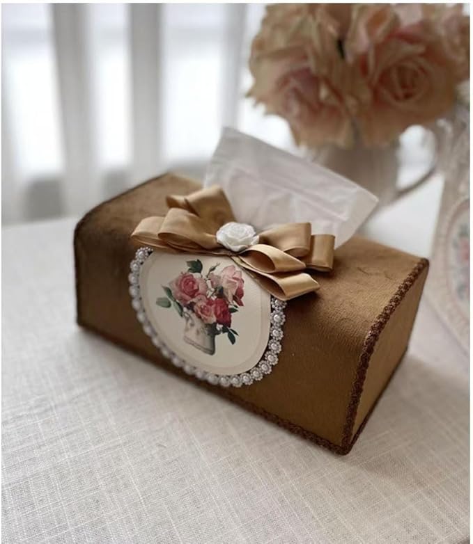 Tissue Cover Holder Fabric Art Cute Tissue Box Cover Dispenser Napkin Organizer for Bathroom Bedroom Office and Car (B - Coffee Color)