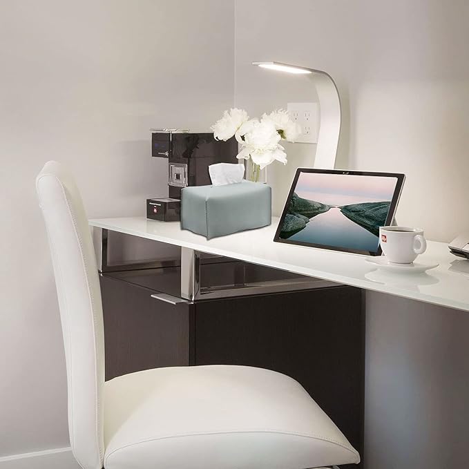 Livelab Tissue Box Cover, Modern Decorative PU Leather Rectangular Tissue Box Case Organizer Holder for Vanity Countertop, Night Stands, Livingroom, Office Desk & Car 9.5X5X5'' | Water Blue
