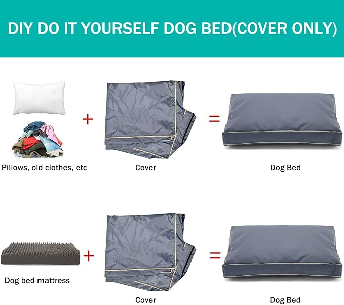 Dalema Dog Bed Cover,Waterproof Tough Plastic DIY Pet Bed Cover,Non Stick Hair Easy to Clean Rectangular Fillable Dog Bed Covers with Zipper(Dark Grey,30" L x 20" W x 4" Th,Cover Only)