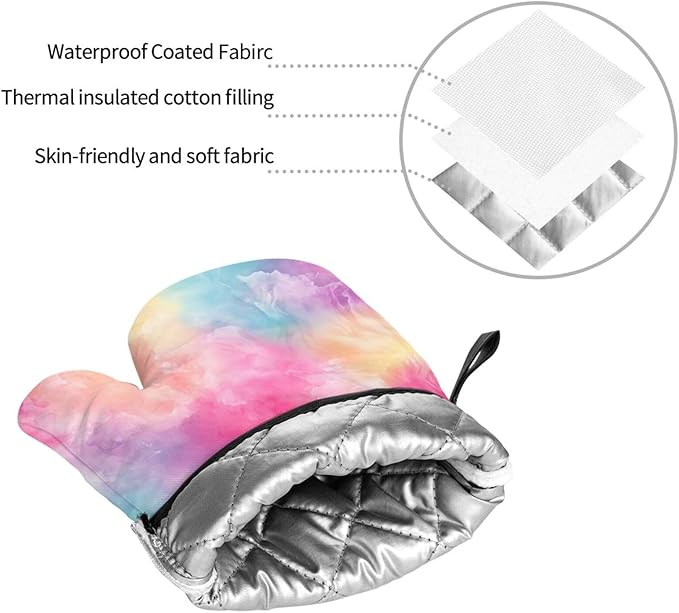 Oven Mitts and Pot Holders Sets of 4 Tie Dye Colorful Galaxy Kitchen Potholder Gloves Heat Resistant Non-Slip for Chef Baking Cooking Grilling BBQ Mittens
