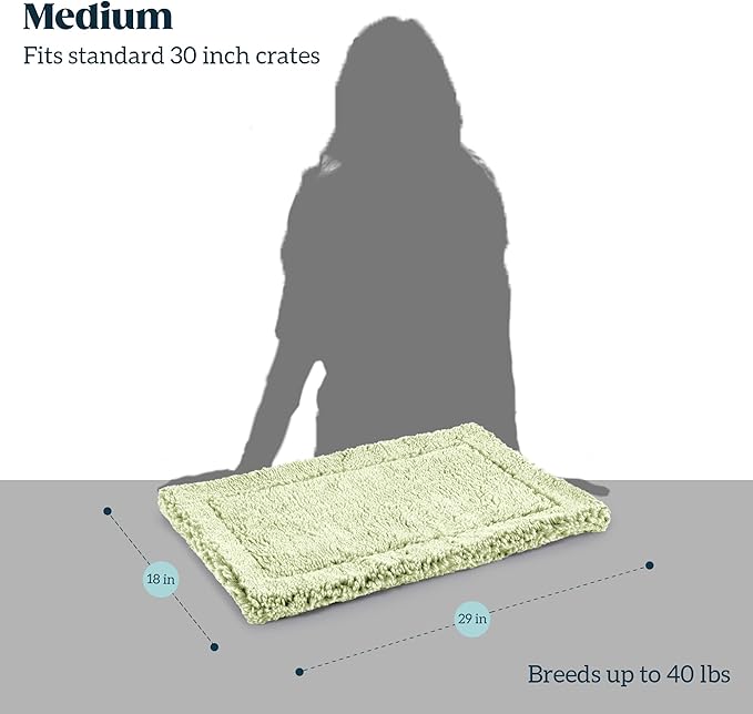 PELZIN Stoutwool Indestructible Dog Bed - Fluffy Chew Proof Dog Crate Pad - Tough Kennel Pad for Aggressive Chewers - Washable, Ideal for Medium Breeds & Fits 30-Inch Crate - 29"x18", Gleam