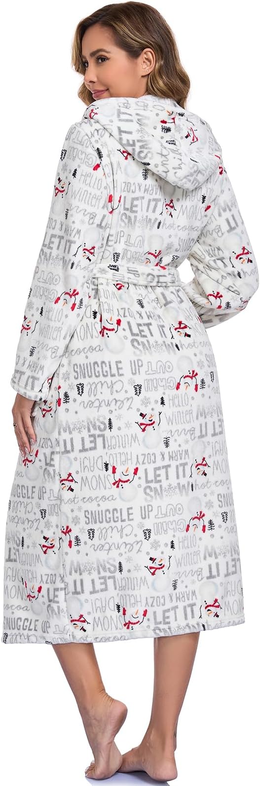 RONGTAI Womens Robes Plush Fleece Hooded Bathrobe Thick Nightgown with Pockets Fluffy Sleepwear