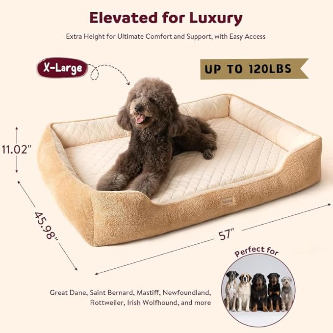 Self-Warming Orthopedic Dog Bed for Extra Large Dogs - Memory Foam for Joint Pain & Arthritis, XL Pet Bed w/Washable Removable Cover & Waterproof Liner, XXL Dog Sofa w/Raised Bolster & Non-Slip Base
