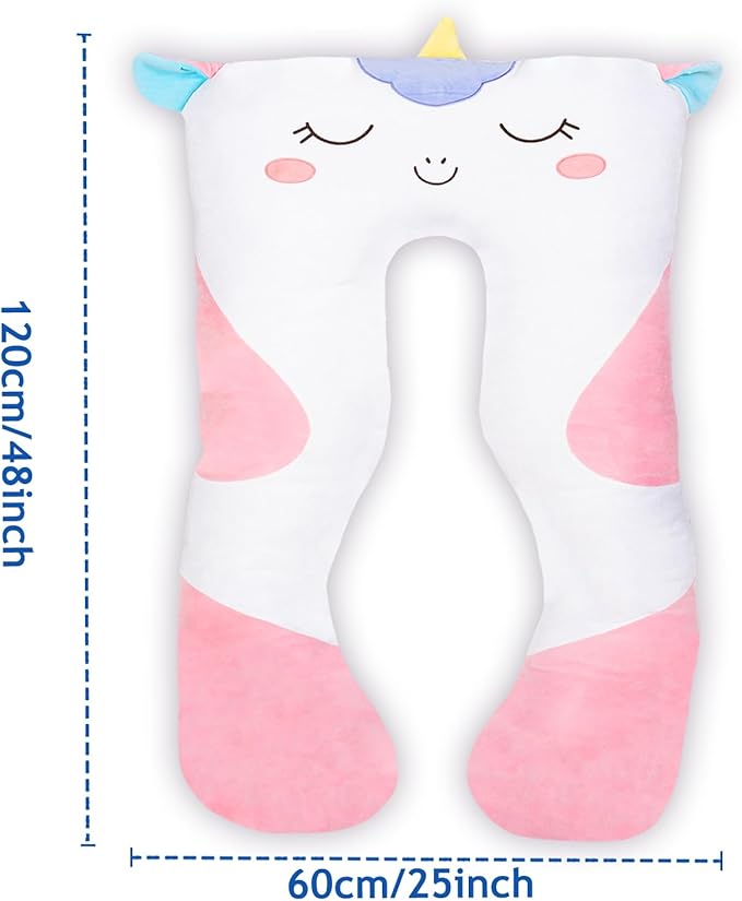 MLdian 47x23 inch U Shaped Long Plush Body Pillows for Kids, Stuffed Animal Unicorn Soft Large Pillow for Sleeping, Big Cute Plushies, Washable Cover, Gift for Boys and Girls