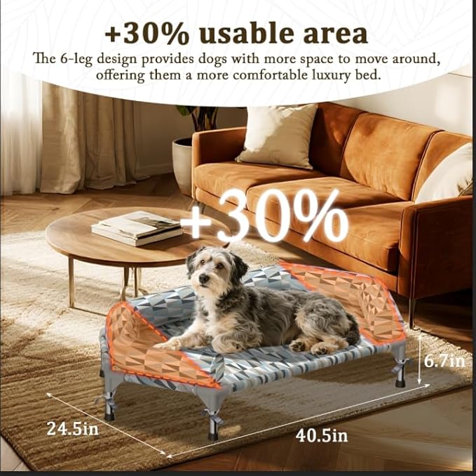 Pyowmgd Orthopedic Dog Bed - Beds Bolster,Cooling Elevated Dog Beds with Metal Frame,Raised Dogs Bed,Easy to Assemble,Up to 80 lbs,Medium