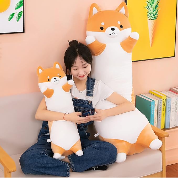 MIAOHAHA Long Plush 35.4in Shiba Inu Dog Soft Stuffed Animal Akita Corgi Toy Plush Toy Pillow Hugging Pillow for Kids and Girls