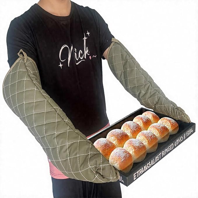 24 Inch Extra Long Oven Mitts Heat Resistant Cotton Lining Oven Thick Gloves Kitchen Food Service Mittens for Pot Holders Cooking Baking BBQ (24 Inch Green -2pair)